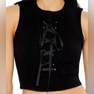 Black Lace-Up Sweater Vest
